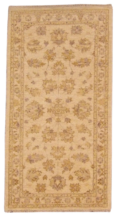 Chobi hand-knotted wool rug in Beige, full view