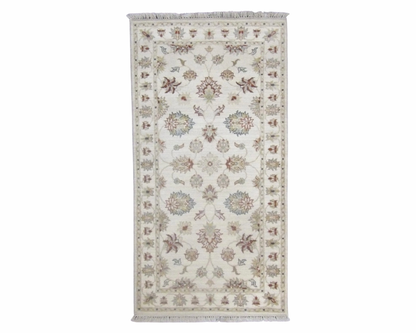 Indo Chobi hand-knotted wool rug in Ivory, full view
