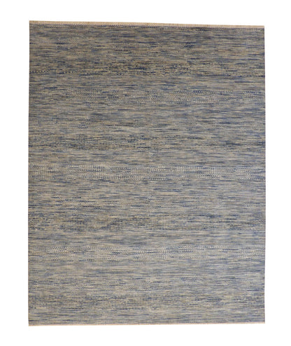 Modern Grass Design hand-knotted wool rug in Blue & Beige, full view