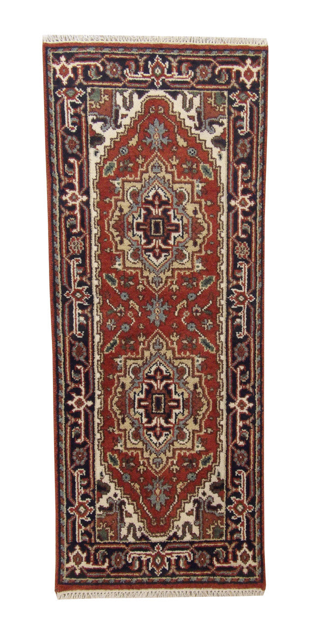 Tribal Indo Heriz hand-knotted wool rug in Red, full view