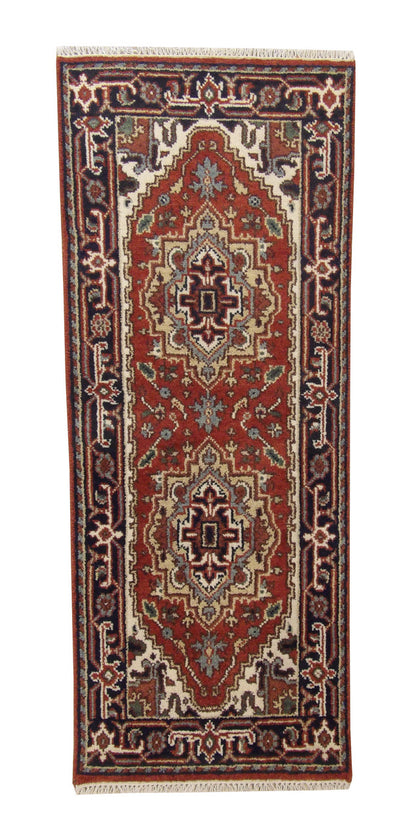 Tribal Indo Heriz hand-knotted wool rug in Red, full view