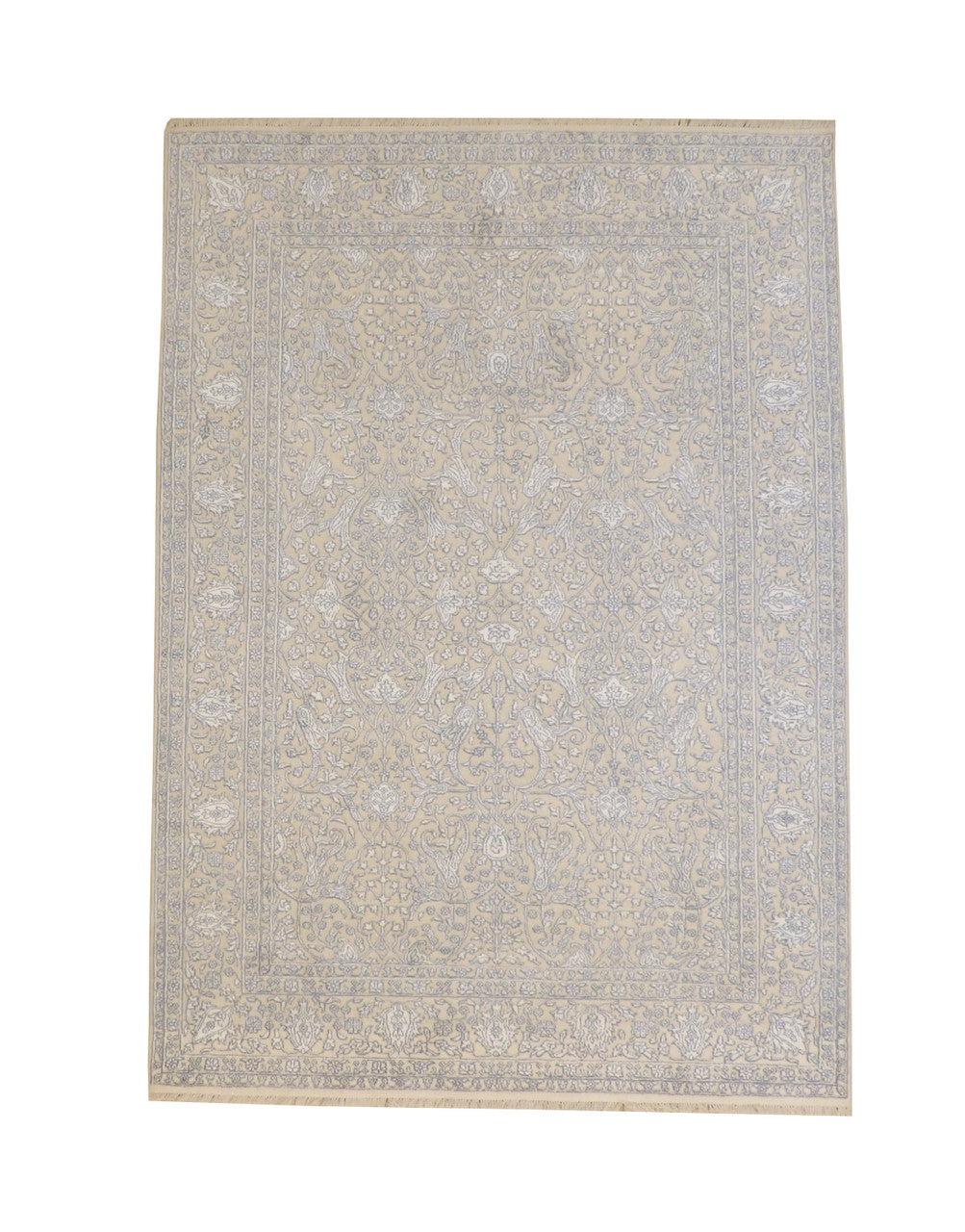Traditional Fine Haji Jalili hand-knotted wool-silk rug in Blue & Beige, full view