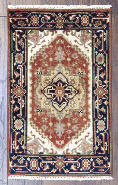 Tribal Heriz hand-knotted wool rug in Black & Rust, full view