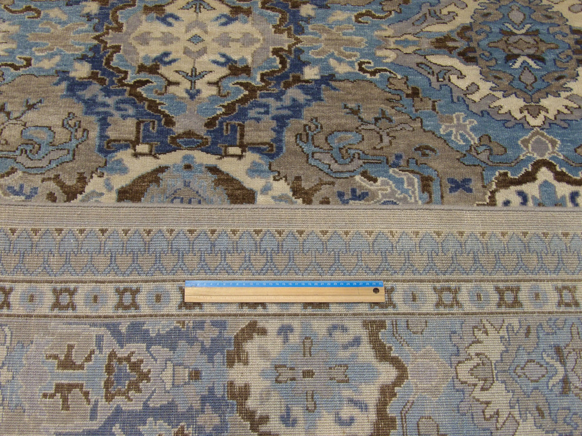 Ikat resist-dye pattern detail, gray and blue rug