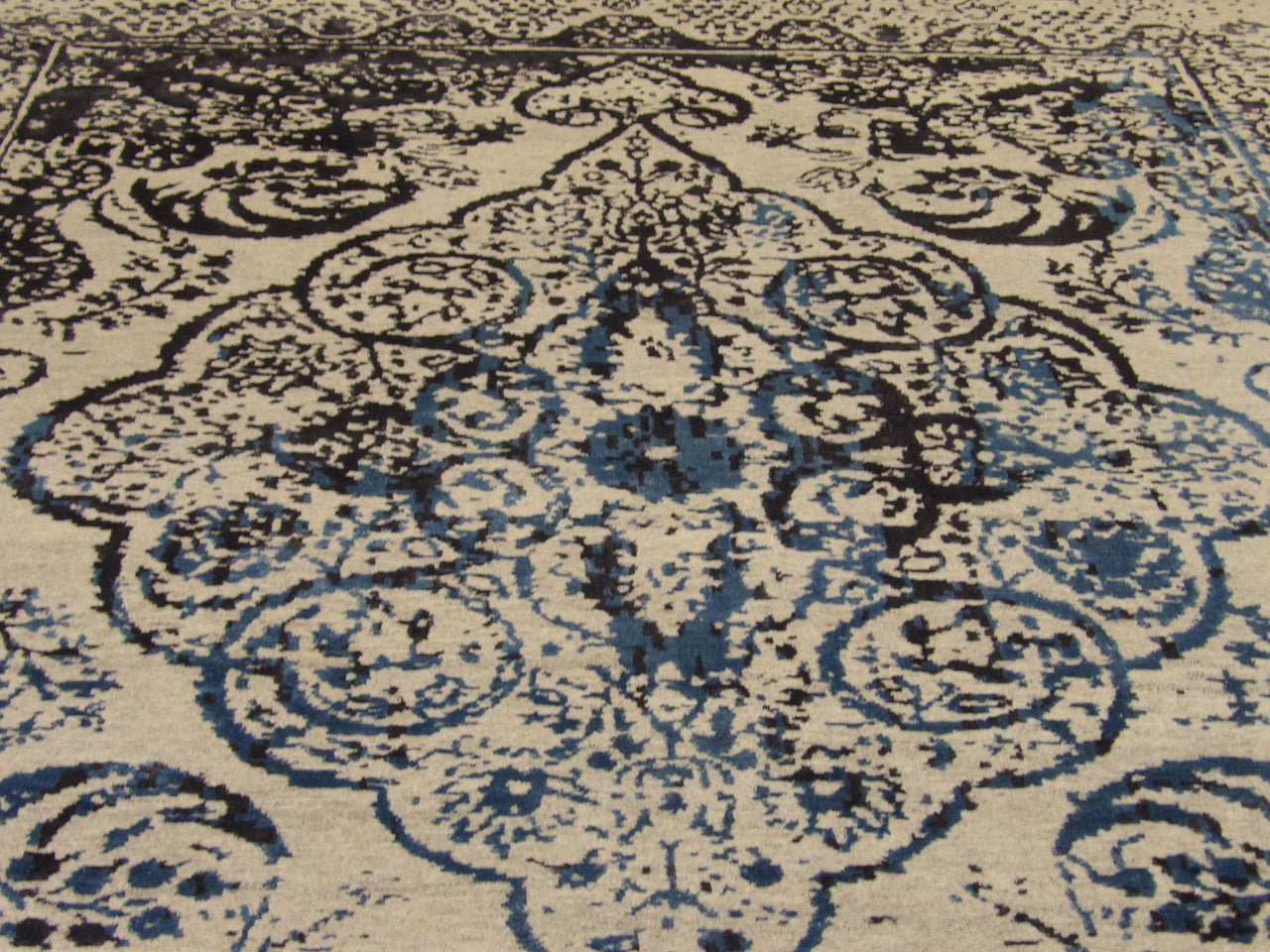 Back of Transitional Broken Design High Low Carved hand-knotted rug