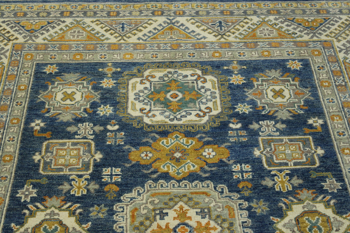 Tribal Super Kazak rug corner detail