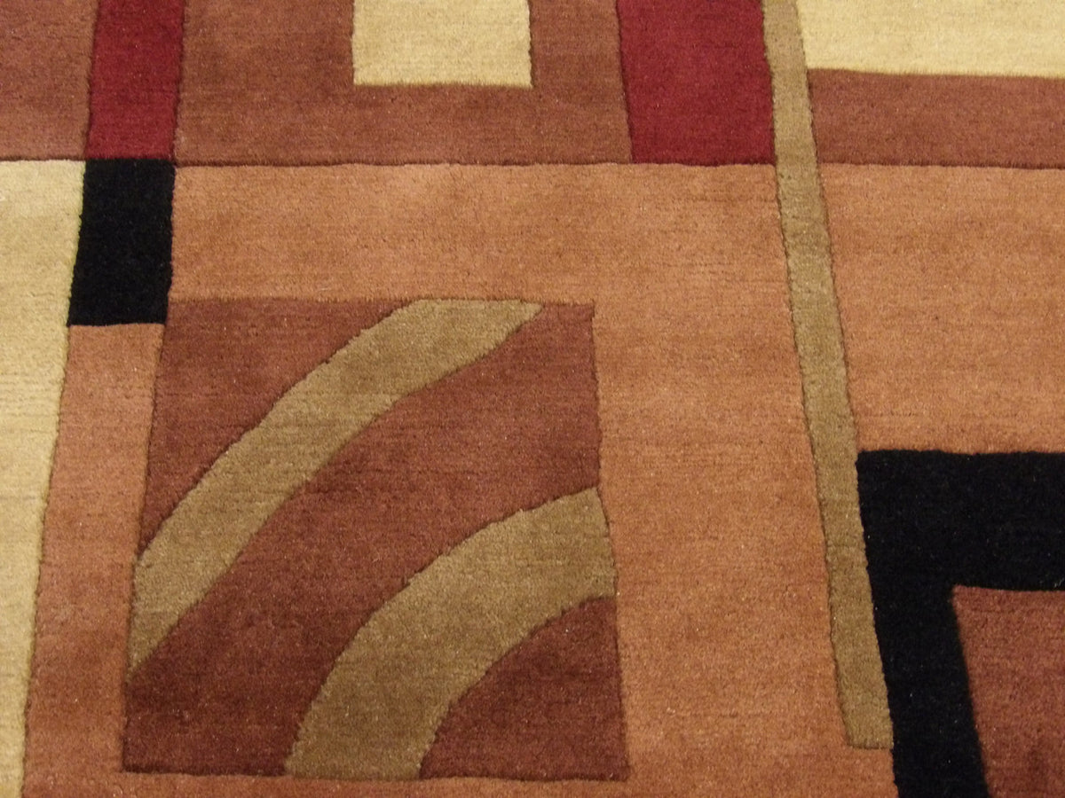 Modern geometric rug border detail, multi-color