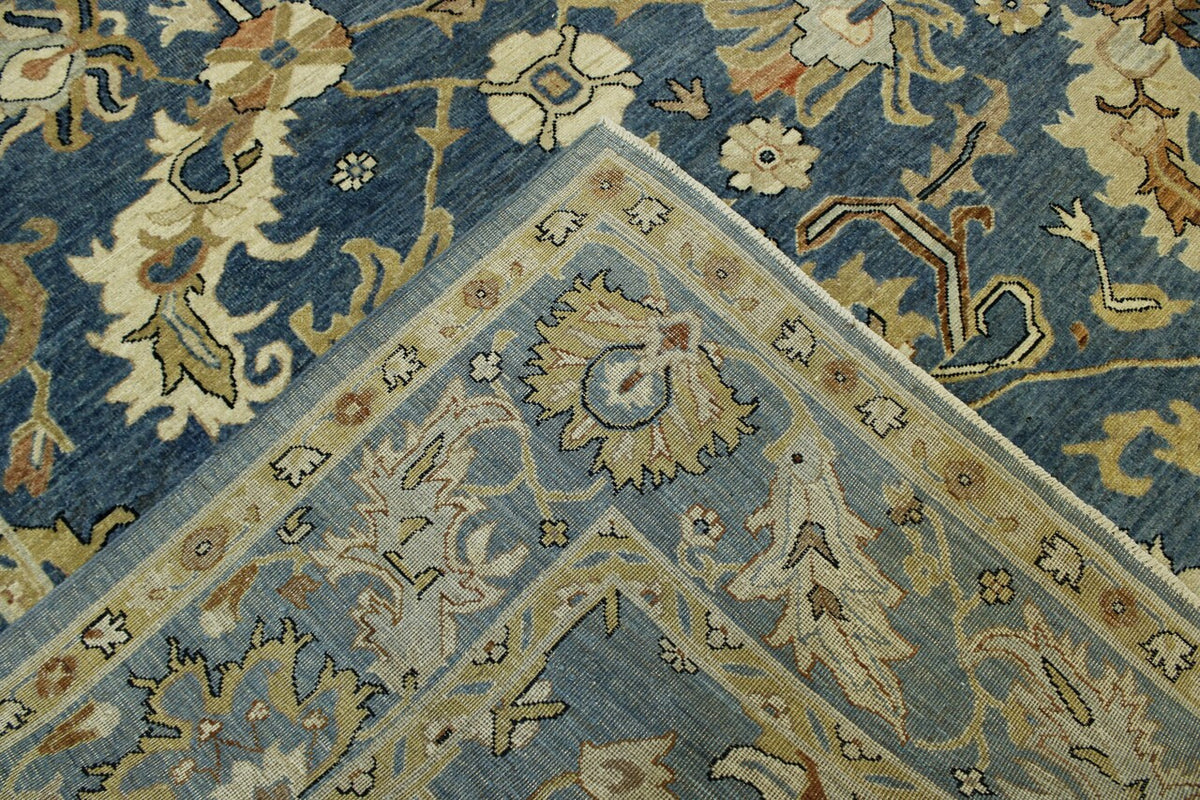 Oushak Chobi hand-knotted wool rug in Blue, full view
