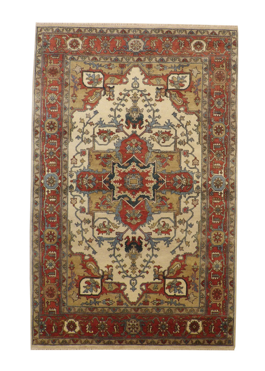 Oushak Antique Sherapi hand-knotted wool rug in Beige & Rust, full view