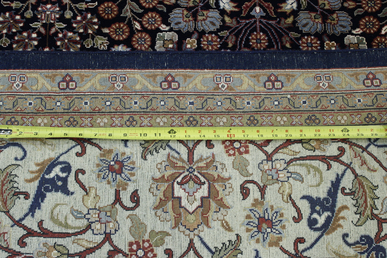 Close-up of wool-silk pile, Blue & Beige rug