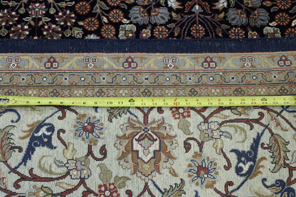 Close-up of wool-silk pile, Blue & Beige rug