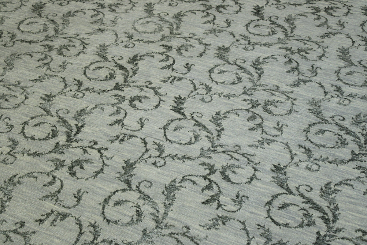 Green & Gray Transitional Leaf Design rug in room setting
