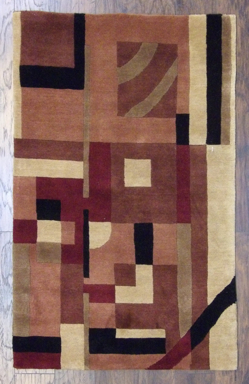 Modern geometrical hand-knotted wool rug in multi-color, full view