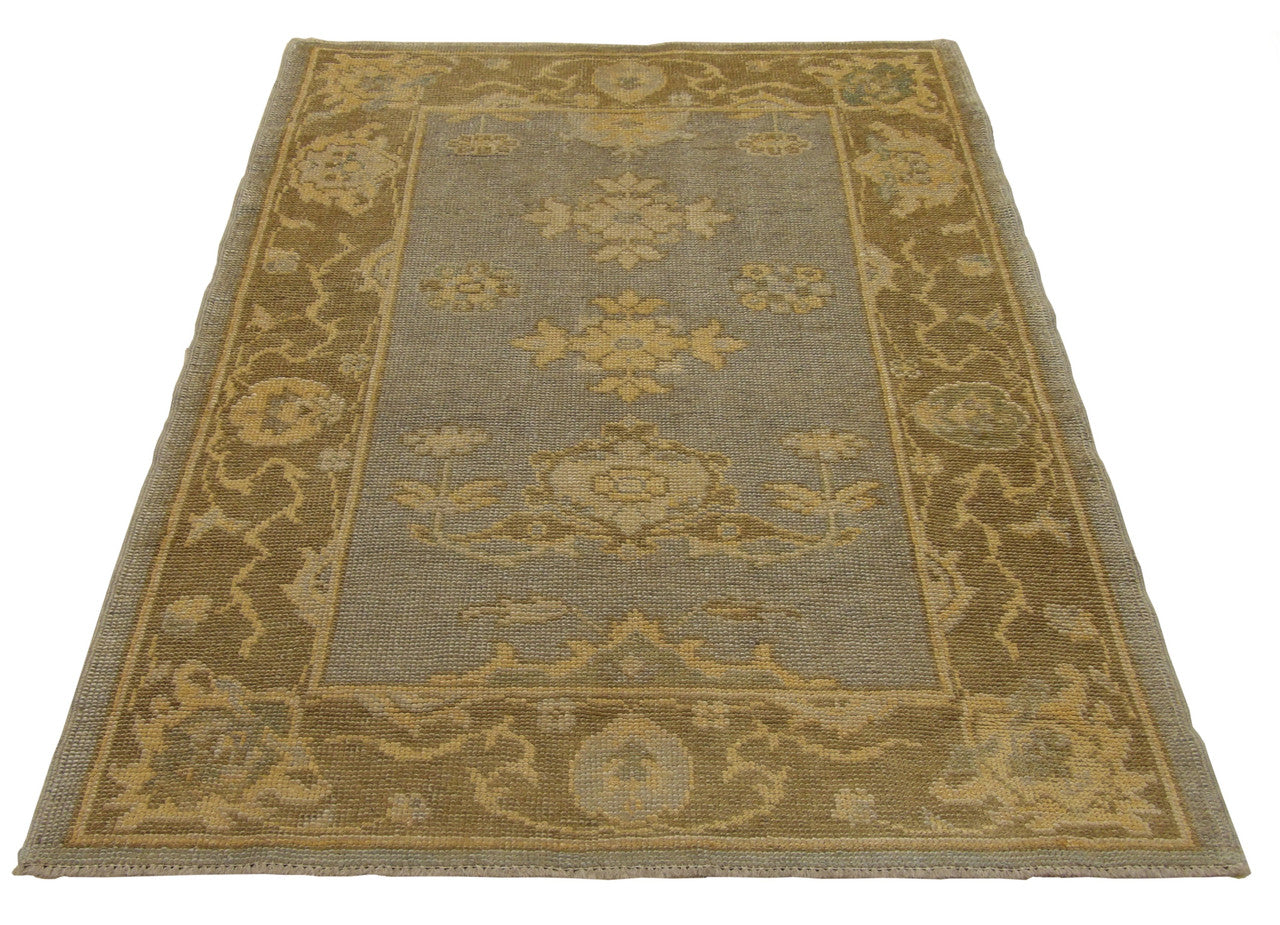 Vintage Oushak rug border and fringe detail