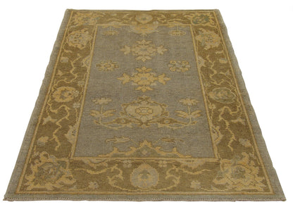 Vintage Oushak rug border and fringe detail