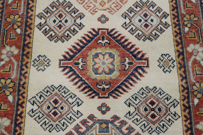 Tribal Super Kazak rug corner detail