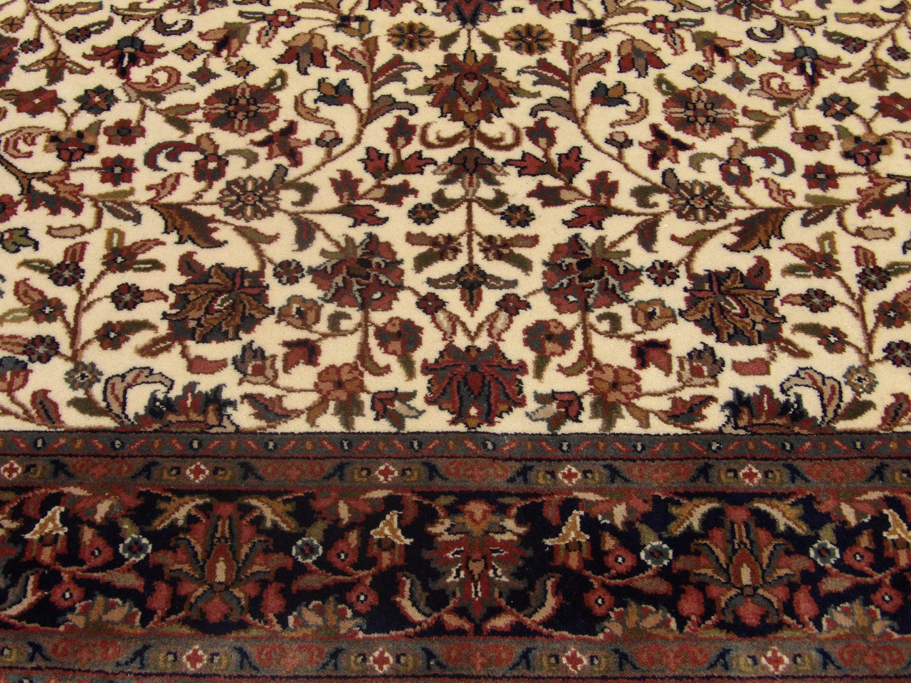 Persian Kashan rug border detail, blue and ivory