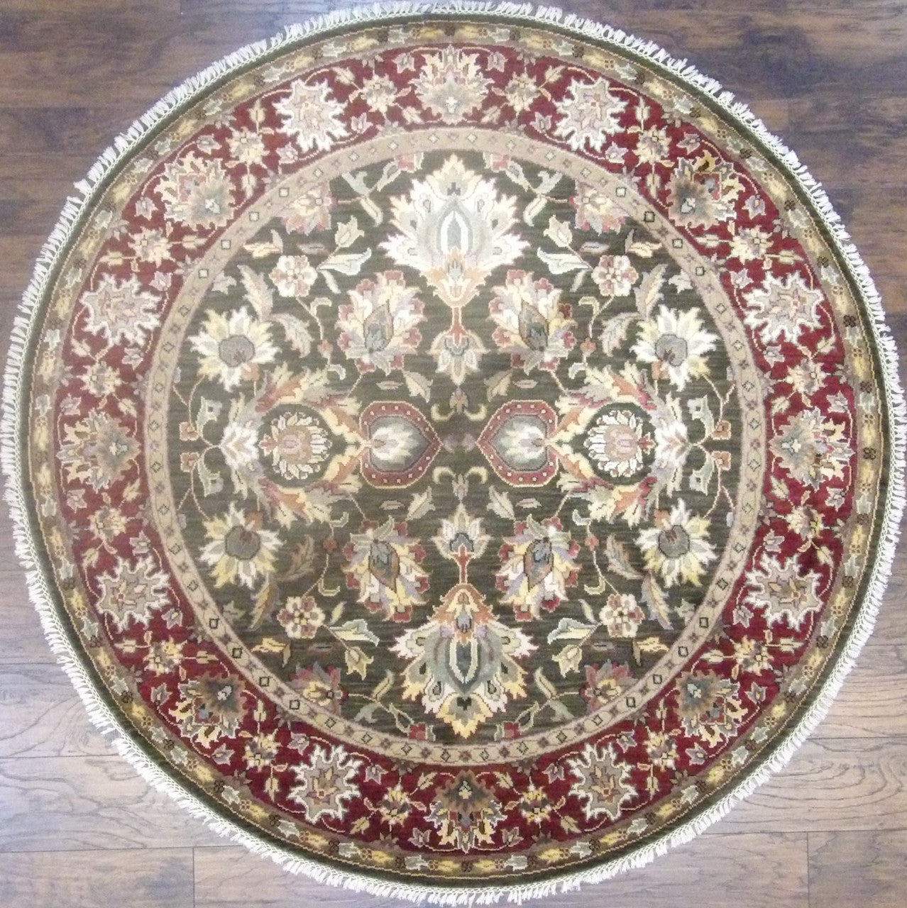 Jaipur Kashan hand-knotted wool-silk rug in Green & Red, full view