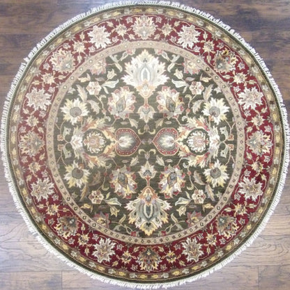 Jaipur Kashan hand-knotted wool-silk rug in Green & Red, full view