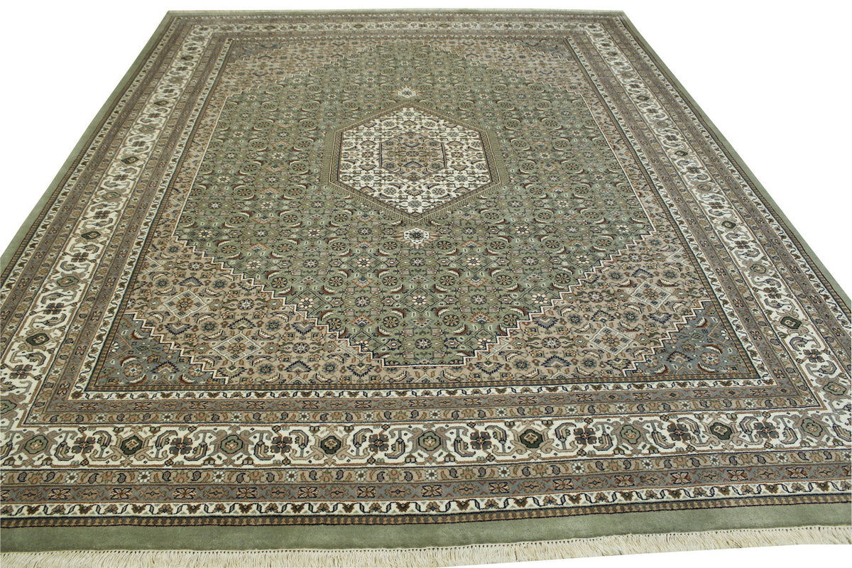Close-up of wool pile, Brown & Green rug