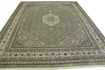 Close-up of wool pile, Brown & Green rug
