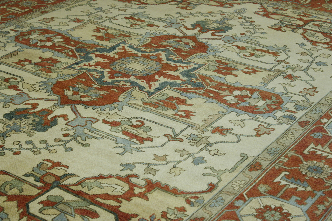 Back of Tribal Heriz hand-knotted rug