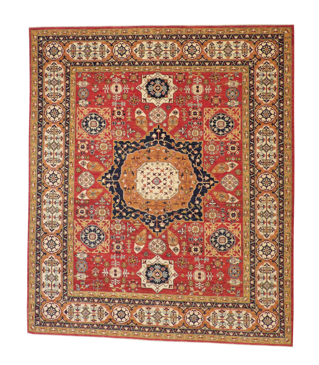 Tribal Vegetable Dye Mamluk hand-knotted wool rug in Brown & Red, full view