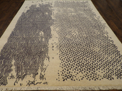 Close-up of wool pile, Black & Beige rug