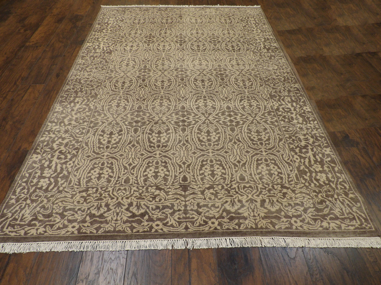 Back of hand-knotted damask rug showing knot construction
