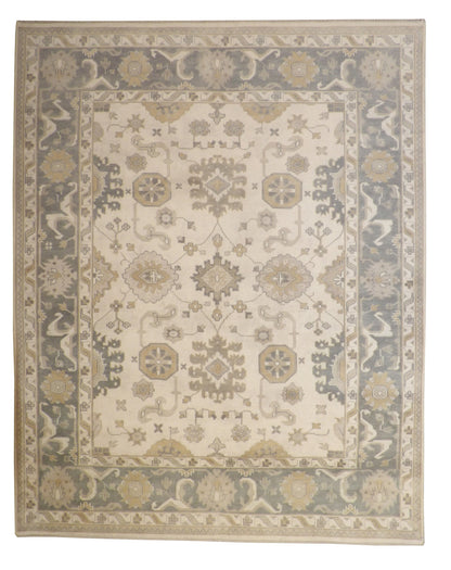 Oushak Ziegler hand-knotted wool rug in Green & Beige, full view