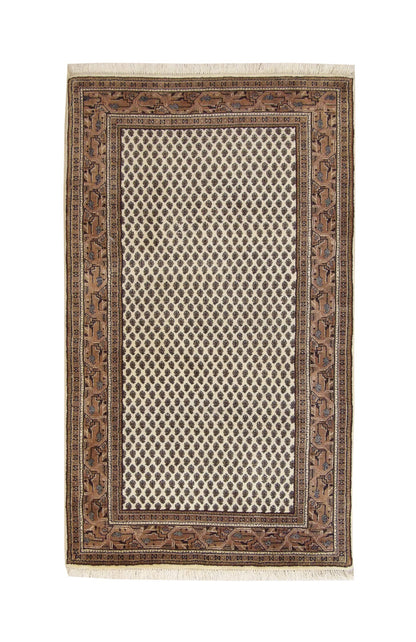 Traditional Indo Mir hand-knotted wool rug in Beige & Pink, full view