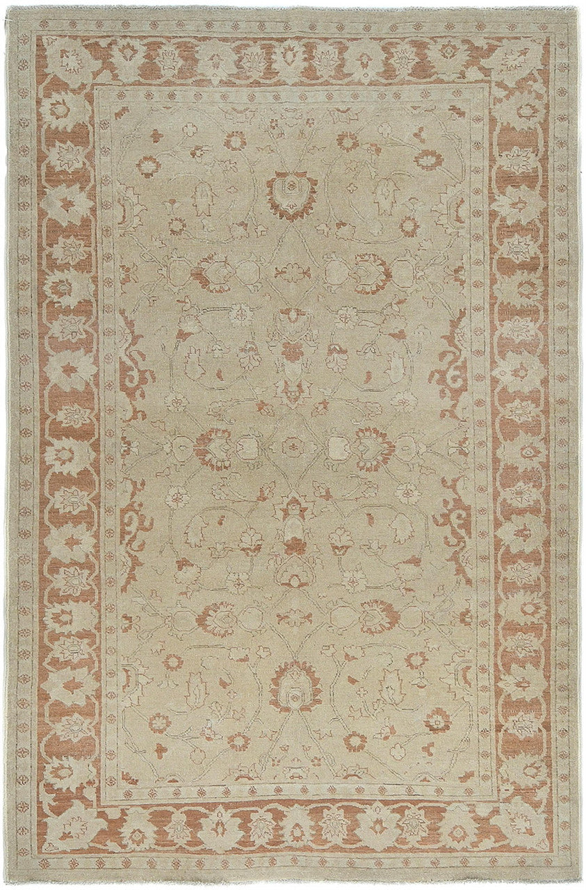 Ivory 5'5" x 9'0" Oushak Chobie Hand knotted Wool Rug - Sku: ART92354