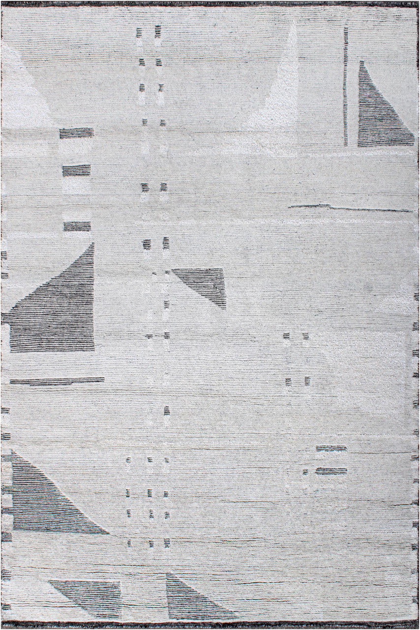 Ivory 6'1" x 8'10" Modern Hand knotted Wool/Silk Rug - Sku: ART82493