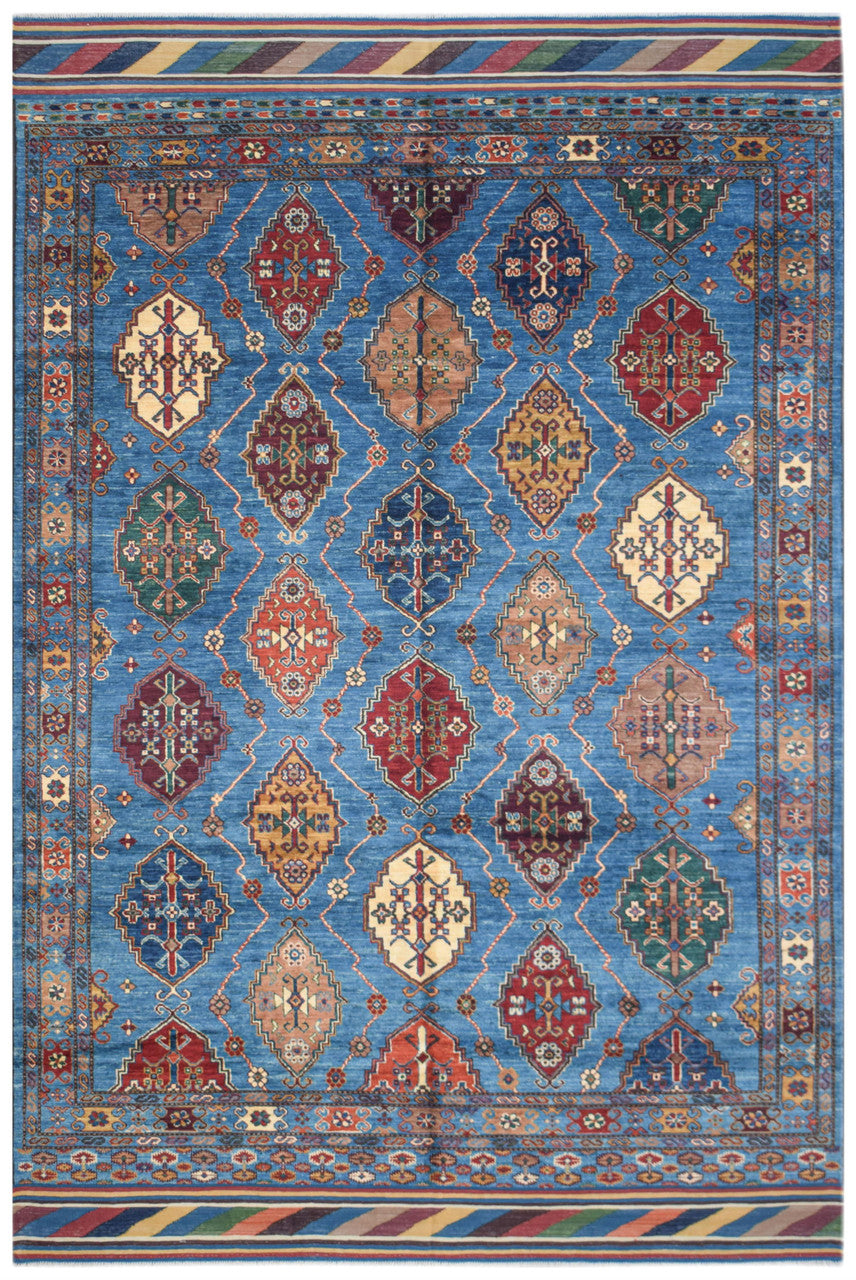 Blue 6'7" x 8'6" Tribal Kazak Anatolian Hand knotted Wool Rug - Sku: ART79703