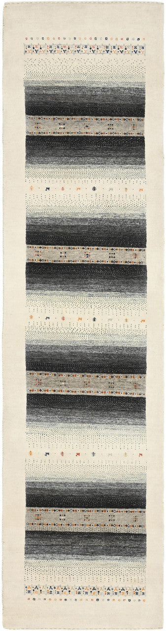Ivory 2'7" x 10'0" Gabbeh Modern Hand knotted Wool Rug - Sku: ART74714