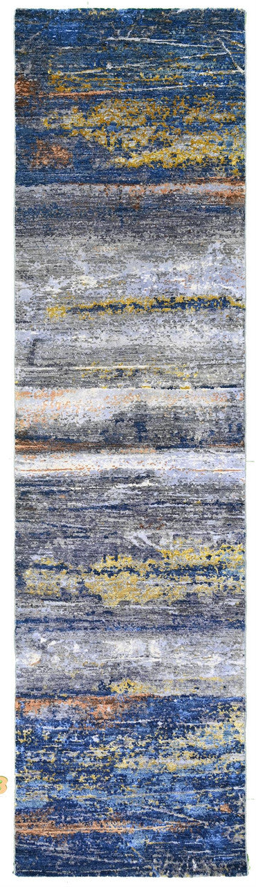 Fine Abstract  Silk and Wool Hand Knotted Rug 2'06''x10'01''  - AR73957