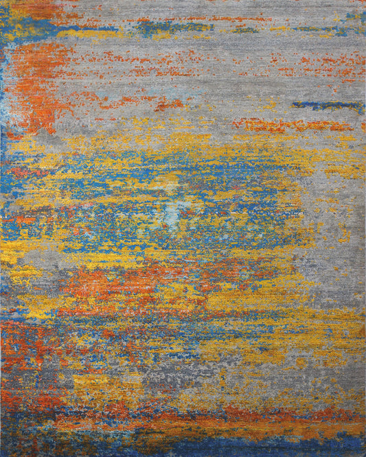 Fine Abstract Colorful Silk and Wool Hand Knotted Rug 7'10''x10'02''  - AR62200
