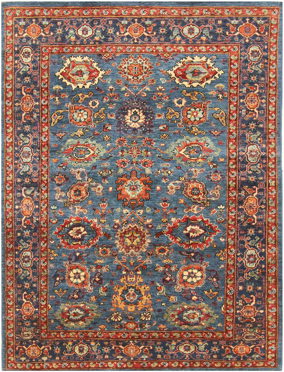 Blue 5'0" x 6'10" Heriz Sherapi Tribal Hand knotted Wool Rug - Sku: ART95157