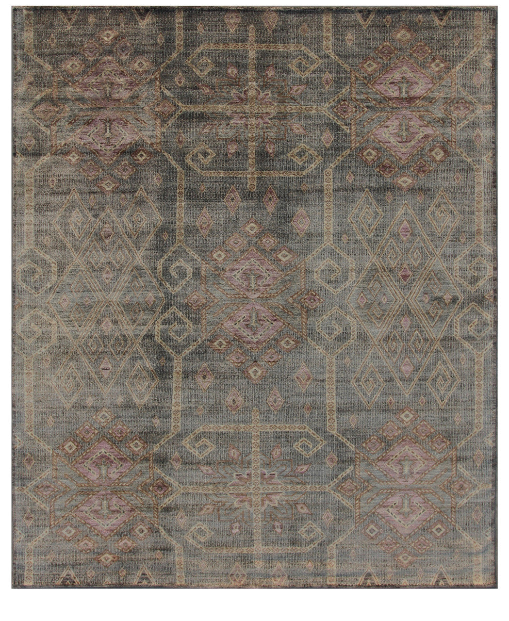 Grey 8'3" x 10'1" Southwestern Tribal Ikat Hand knotted Wool Rug - Sku: ART64517