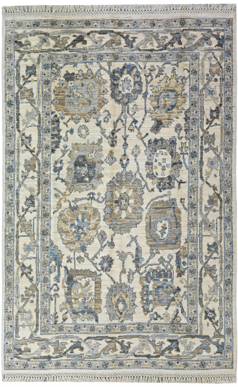 White 6'0" x 9'0" Oushak Anatolian Hand knotted Wool Rug - Sku: ART79998