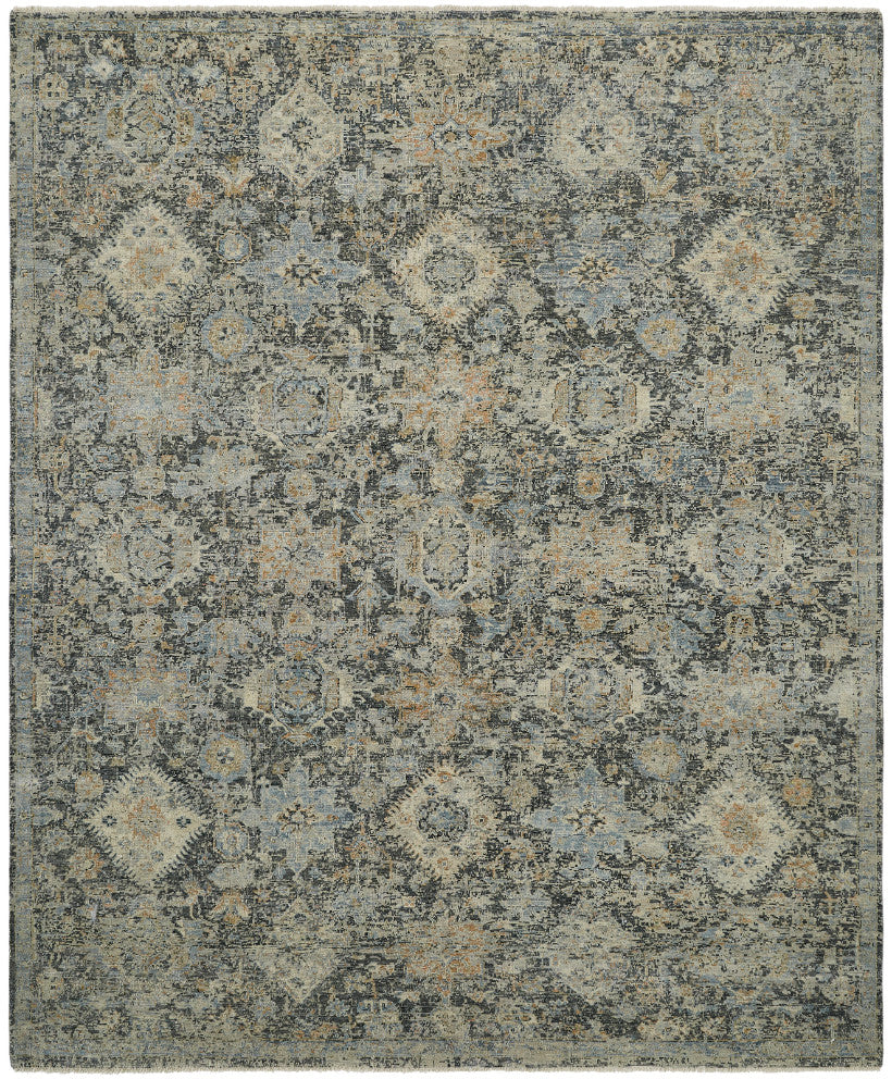 Transitional hand-knotted wool rug in gray, full view