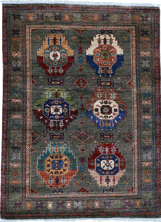 Tribal Nomad Vege Dye Wool Hand Knotted Rug 4'02''x5'06''  - AR77813