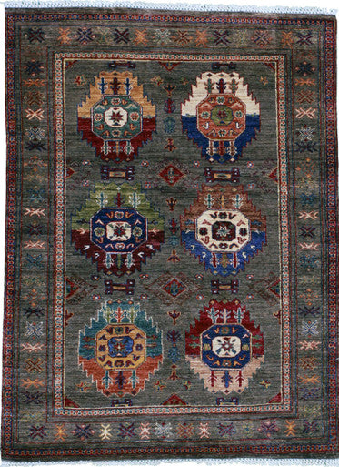 Tribal Nomad Vege Dye Wool Hand Knotted Rug 4'02''x5'06''  - AR77813