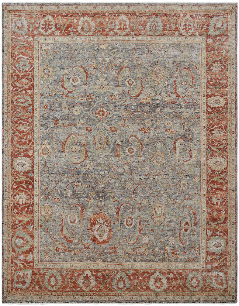 Transitional hand-knotted wool rug in gray, full view