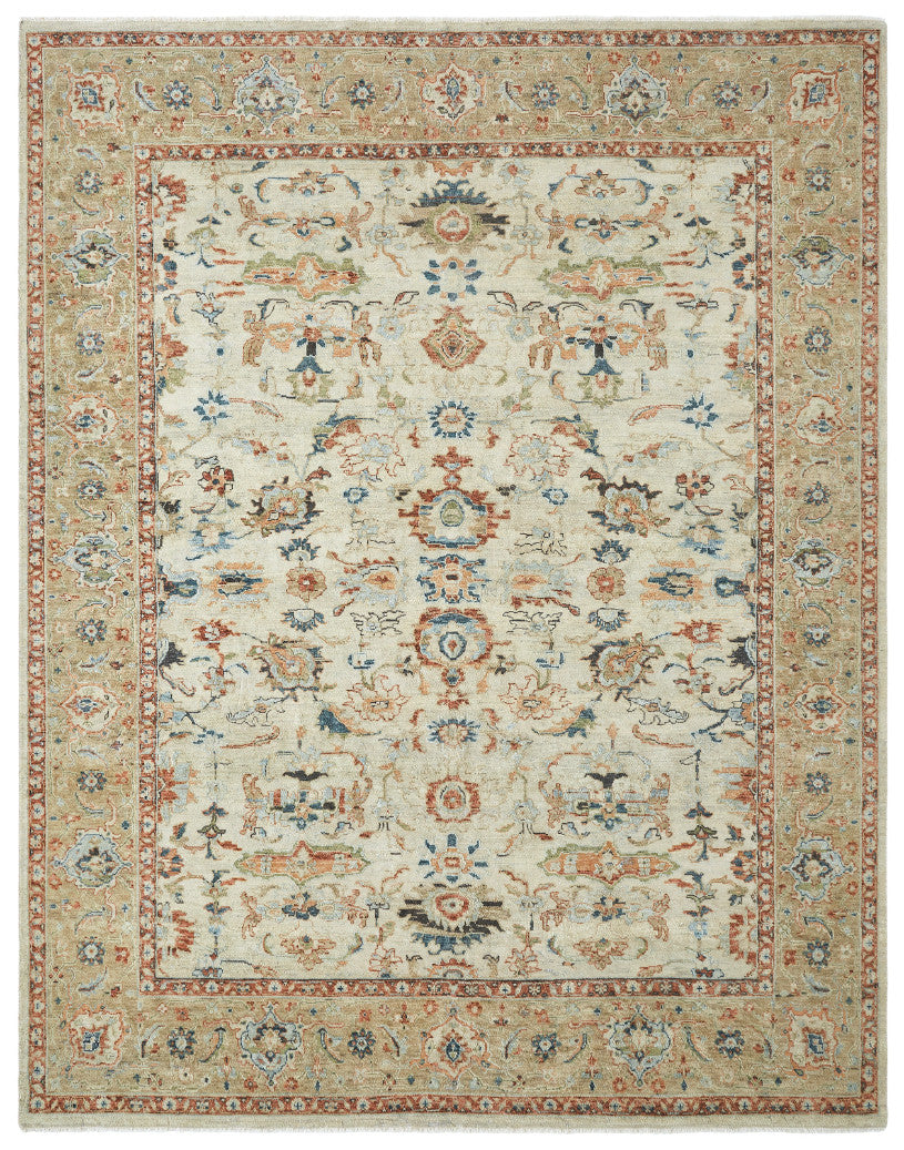Transitional hand-knotted wool rug in gray, full view