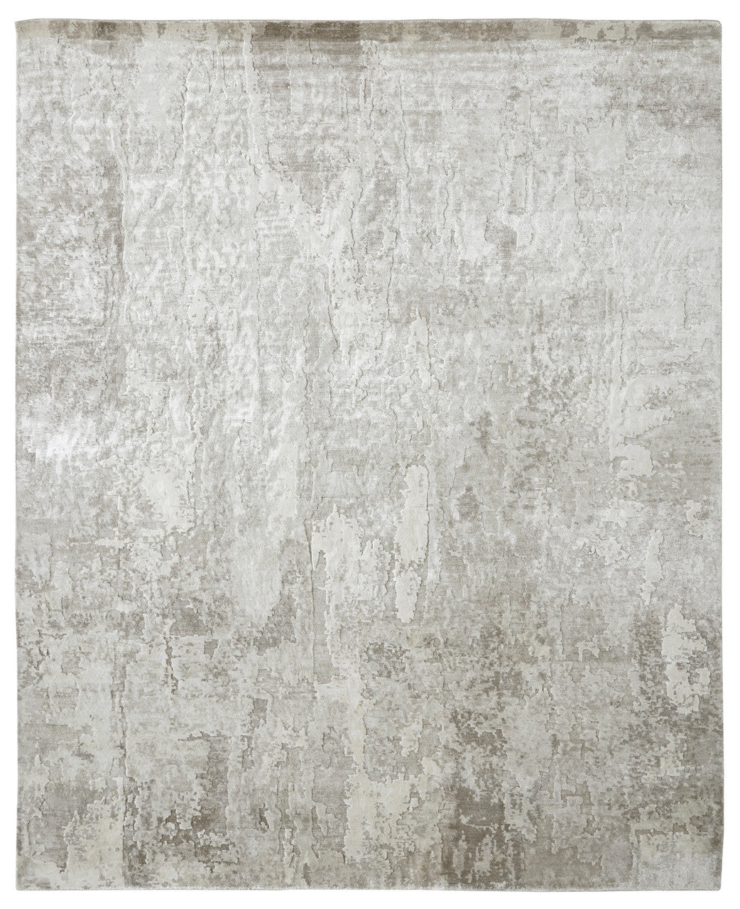 Modern hand-knotted silk rug in gray, full view