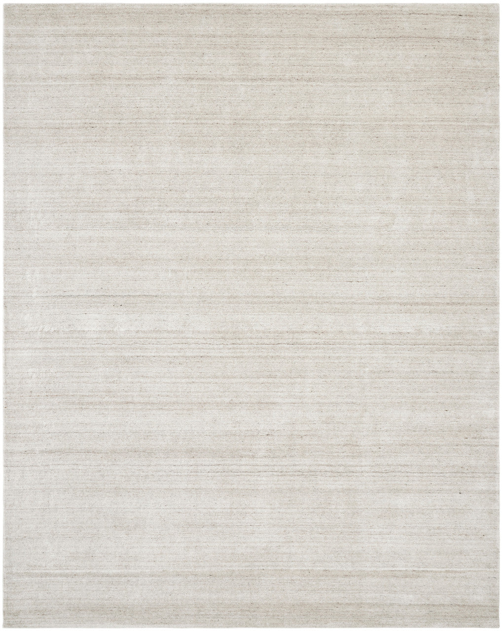 Traditional handloom wool-silk rug in beige, full view