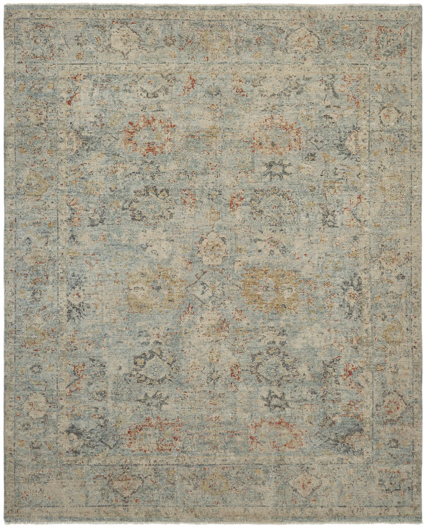 Transitional hand-knotted wool rug in gray and beige, full view