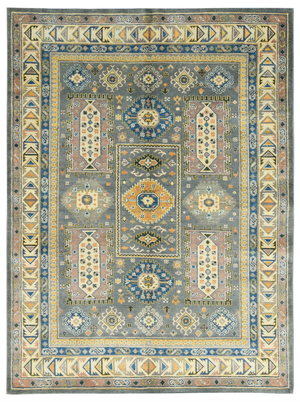Grey 5'0" x 6'8" Tribal Kazak Hand knotted Wool Rug - Sku: ART89117