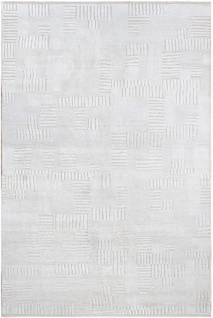 Art Collection Silk Pile, Wool Foundation White/White Handknotted Rug 6'00" X 8'11" -Art78956